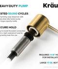 Brushed Brass Multi Purpose Kitchen Soap And Lotion Dispenser With Self Priming Pump, close view showing heavy-duty pump design.