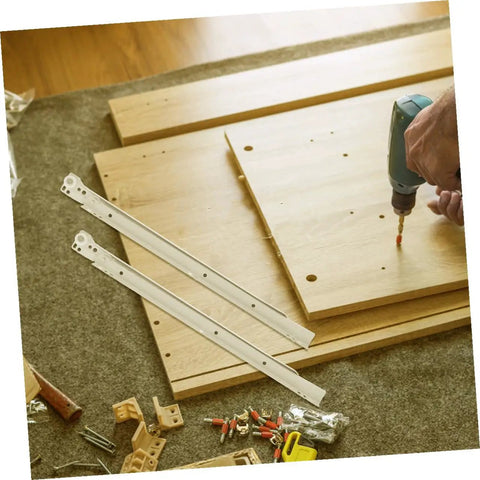 Installing Beefy Heavy Duty Drawer Slides 12 Inch Full Extension Steel Cabinet Sliders during DIY project.