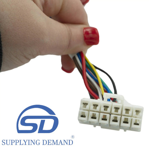 Person holding 12-pin connector for Refrigerator Ice Maker Assembly Replacement DA97-07592A 2051096, close-up view.