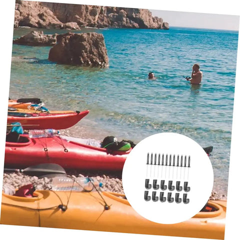 Tough As Nails J Hooks Bungee Tie Down Kit With Rivets And Washers 12 Piece Premium Heavy Duty Metal Fasteners for kayak use by the water.