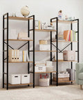 Four Tier Book Shelf With Sturdy Metal Frame Freestanding Modern Bookcase Display Shelves For Living Room Office Garage Big Capacity Storage For Books Lego Plants And Decor Rustic Brown Finish with items displayed