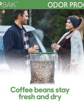 Couple camping with coffee in Odor Proof Dry Bags For Backpacking And Camping Reusable Resealable Storage Bags 28x20 Inches.