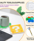 Punch Needle Coaster Kit For Easy DIY Embroidery 6 Piece All In One Set with coasters, yarn, and embroidery needle.
