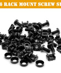 50 Pack Top Shelf Rock Solid M6 Rack Mount Cage Nuts And Hex Screws Paired With Lock Washers in black nickel finish.