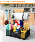Grill Caddy With Paper Towel Holder And Seven Compartment Organizer For Outdoor BBQs, Picnic Gear, Spices, Condiments, Plates, Utensils, Napkins, And Cleaning Supplies, Includes Three Hanging Hooks For RV, Camping, Patio on kitchen counter