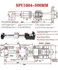 SFU1604 500mm Ball Screw With Ultra Low Backlash For Smooth CNC Motion, Bearing Steel linear drive with BF12 support and motor mount