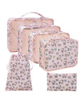 6 Piece Travel Packing Cubes Set Waterproof Pink Twill Luggage Organizers For Business Trips And Vacays Keep Clothes Wrinkle Free