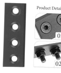 Sliding Barn Door Hardware Track Connector Kit With Metal Joint Plate In Black Finish with screws shown in detail.