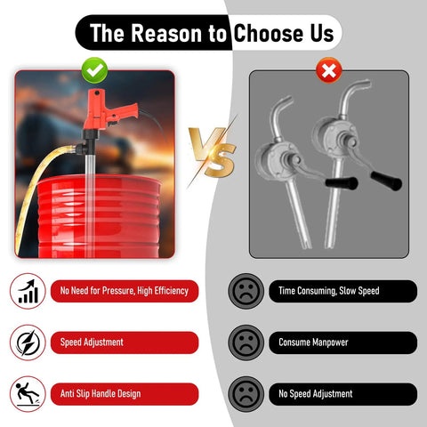 Comparison of Heavy Duty 2480W Electric Barrel Pump Knocks Out Fuel And Oil Transfers Fast With A Bulletproof 110V Motor.