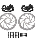 Heavy Duty Mechanical Disc Brake Pair For Ebikes And Folding Bikes Featuring 160mm Front Rear Aluminum Rotors and mounting hardware.