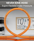 Built Tough Heavy Duty Hybrid Air Compressor Lead In Hose 3 Eighth Inch By 6 Feet Featuring 1 Fourth Mnpt Threads Pack Of Two in orange, flexible, kink-resistant design.