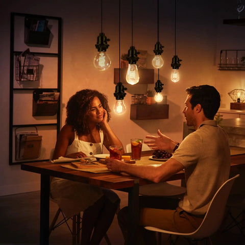 Couple dining under UL Listed E26 Light Socket with On Off Switch, hanging in modern dining room atmosphere, black finish
