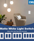Matte White Decorator Rocker Paddle Light Switch 50 Pack Single Pole 15A 120 To 277V On Off Interrupter UL Listed Scratch Resistant Polycarbonate Housing 10000 Plus Cycle Tested For Residential And Commercial Use, installed on wall
