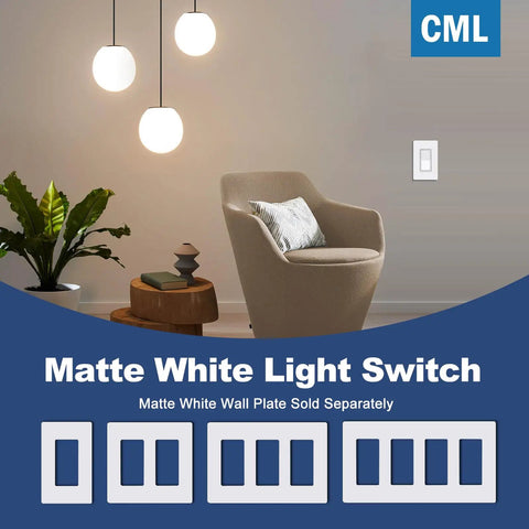 Matte White Decorator Rocker Paddle Light Switch 50 Pack Single Pole 15A 120 To 277V On Off Interrupter UL Listed Scratch Resistant Polycarbonate Housing 10000 Plus Cycle Tested For Residential And Commercial Use, installed on wall