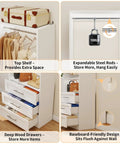 Roomy Walk In Closet Organizer System With Twelve Sturdy Drawers And Open Shelving Units, Freestanding Modular Wardrobe Rack showcasing top shelf and deep drawers.