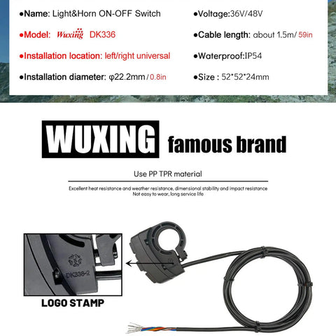 3 In 1 Ebike Light And Horn Switch With Turn Signal For Electric Bikes And Scooters Headlight On Off Control DK336 features