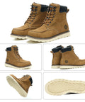 Mens Steel Toe Work Boots Waterproof Moc Toe Safety Boots Non Slip Construction Boots Indestructible Western Style Wheat US 10.5 Size