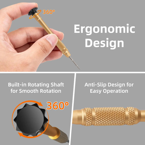 Precision Torque Screwdriver And Pro Grade Replacement Screws For Ray Ban Meta Smart Glasses Fix Slightly angled ergonomic driver with anti-slip grip.