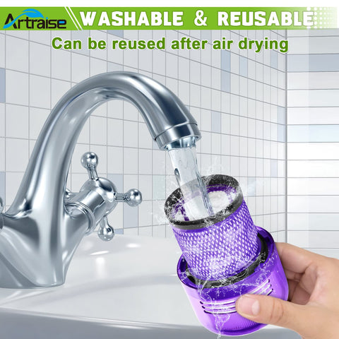 Washing a Dyson Vacuum Filter Replacement 3 Pack For V11 Series And V15 Detect Submarine Cordless Vacuums under running water.