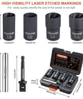 Lug Nut Removal Tool Kit For Damaged Frozen Rusted Nuts And Bolts, Six Piece Half Inch Drive Impact Twist Socket Set with case