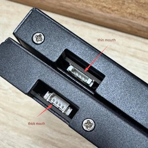 Close-up of two terminal connector ports showing thin mouth and thick mouth for USB-A Male To MX1.25 Four Pin Terminal Connector Cable.