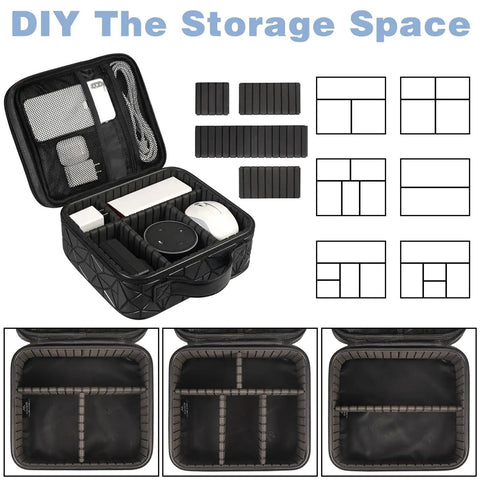 Cord Organizer Case For DJ Gear And Music Equipment With Adjustable Divider, Double Layer Cable Storage Bag Black
