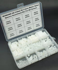 Nylon Round Unthreaded Spacers Kit For M3 Screws, 300 Pc White Assortment in box, various sizes visible, including 5mm OD and 3.2mm ID.