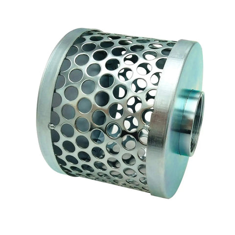 Round Hole Suction Strainer For Pumps, Plated Steel 1.5 Inch Thread, Rust Resistant And Debris Guard, no foot valve