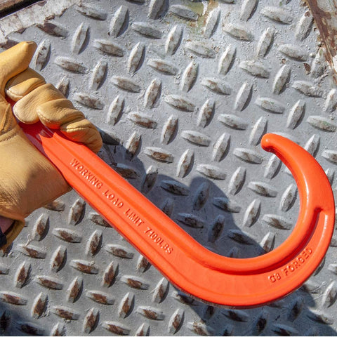 Alloy Tow Chain With Forged Long J Hook 3/8 Inch By 8 Foot Grade 80 Pro Series on a metal surface