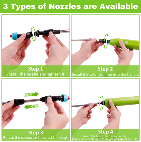 Assembly steps for Electric Sprayer Wand With 29 Inch Reach, 3 Adjustable Nozzles, Telescoping Garden Sprayer Tool