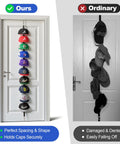 Door Hat Rack With Two Way Hanging And Display Hooks For Baseball Caps Over The Door Hat Organizer For Bedroom Entryway Or Garage Doors Space Saving Hat Hanger That Keeps Caps In Place And Clutter Free shown on a door