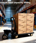 Heavy Duty Powered Platform Cart With 661 Lb Capacity, 800W Motor, And 15.5 Mile Range, Flatbed Hand Truck For Warehouse Sorting, Stocking And Picking, A Real Workhorse That Slashes Fatigue And Boosts Picking Efficiency By Up To 40 Percent, loaded with boxes in warehouse