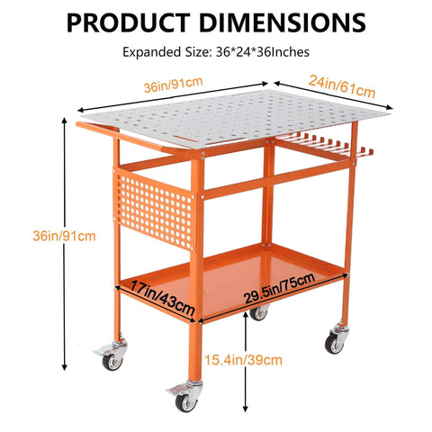 Rugged 36 Inch By 24 Inch Welding Table With 800 Pound Capacity Portable Welding Workbench On Wheels Two Brake Wheels