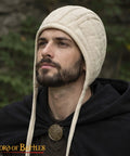Man wearing Arming Cap Bracers And Padded Greaves Set With Fabric Strings Closure For LARP And Ren Faire Cosplay Ready Durable Canvas
