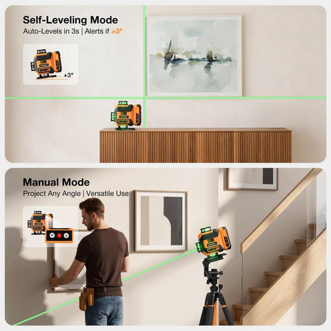 Self Leveling 4x360 Green Cross Line Laser Level With Tripod Mount For Real Deal Room Layout, Dual 360 Degree Horizontal And Vertical Lines, Quick Alignment For Walls Floors Ceilings And DIY Projects.