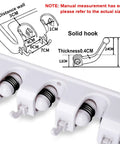 Diagram and close-up of Heavy Duty Broom Hanger Wall Mount And Mop Organizer Rack For Garage And Laundry Room No More Clutter Keep Your Cleaning Tools Off The Floor With Strong Hooks And Easy Wall Hanging Storage.
