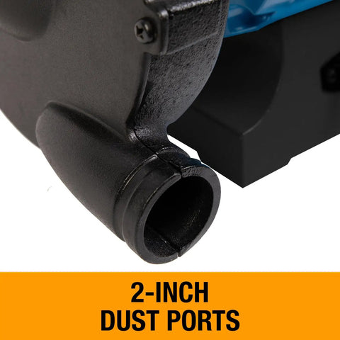 Close-up of 2-inch dust port on Heavy Duty 8 Inch Bench Grinder With 1/2 Hp Motor Rollin Out 1725 Rpm.