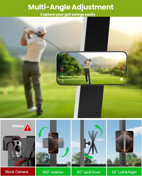Golf Cart Phone Holder With Magnetic Mount For Dads And Golfers Fathers Day Gift showing multi-angle adjustment on golf course.