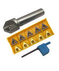 Chamfering tool set with 3/4 inch shank boring bar, yellow insert tray with 10 TCMT carbide inserts and blue hex key