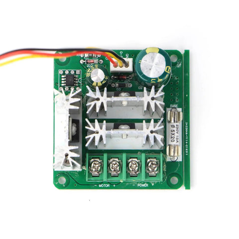 Top view of PWM DC Brushed Motor Speed Controller 6V-90V, 8A Continuous Current (15A Peak) showing circuit board and components.