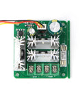 Top view of High Current PWM DC Brushed Motor Speed Controller 6V To 90V With 15A Peak 0 To 5V Analog PLC Control, green circuit board