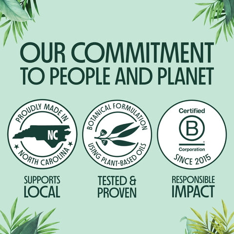 Commitment to planet with North Carolina, plant-based, and B Corporation certifications.