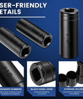 Heavy Duty Tap Socket Set For Tight Spaces With Vinyl Tap Holder Includes Five Sockets From 5/8 To 1 Inch And 16mm To 25mm