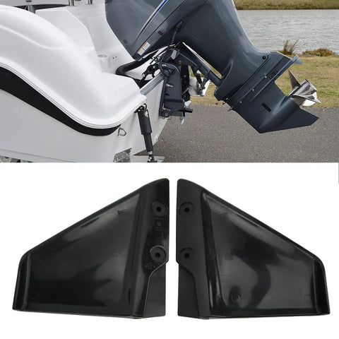 Hydrofoil Stabilizer for Small Outboard Boats 4 to 50 HP with ABS Plastic Construction shown with outboard engine and stabilizers