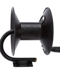 Side view of Air Hose Reel With Hybrid Hose, 50-Foot Reach, 3/8-Inch Line, 300 PSI Working Pressure, flat base and reel lock plate visible