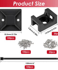 Product components of Powerful Back Glue Self Adhesive Cable Zip Tie Mounts Kit With 360 Pieces Black Mounts 6 Inch Zip Ties