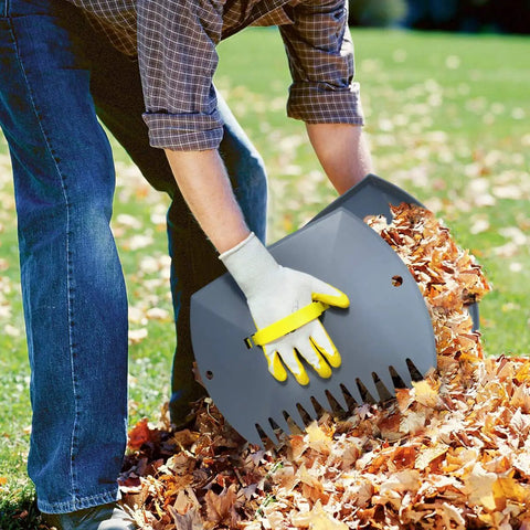 Leaf Scoops Hand Rake Set 2 Pack, Lightweight Leaf Grabber and Picker Upper for Leaves, grass and debris, person using scoops