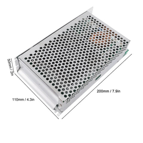 Beefy DC To DC Converter Module With Adjustable Voltage Regulator features a sleek design and measurements of 200mm x 110mm x 50mm.