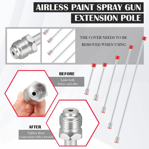 Five Piece Airless Paint Sprayer Extension Poles With Red Guard Adjustable Short To Long Lengths Up To Forty Inches