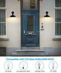 Two Gooseneck Outdoor Barn Light Wall Sconce 2 Pack Rustic Bronze Exterior Porch Lighting on a white wall by a blue door.